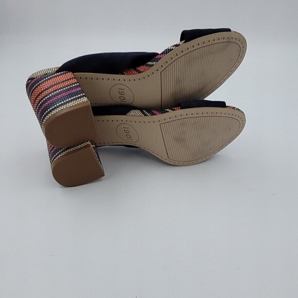 1901 Dasha Sandal Blue Leather Striped Block Heel Peep Toe Women's Size 7M - Picture 8 of 11